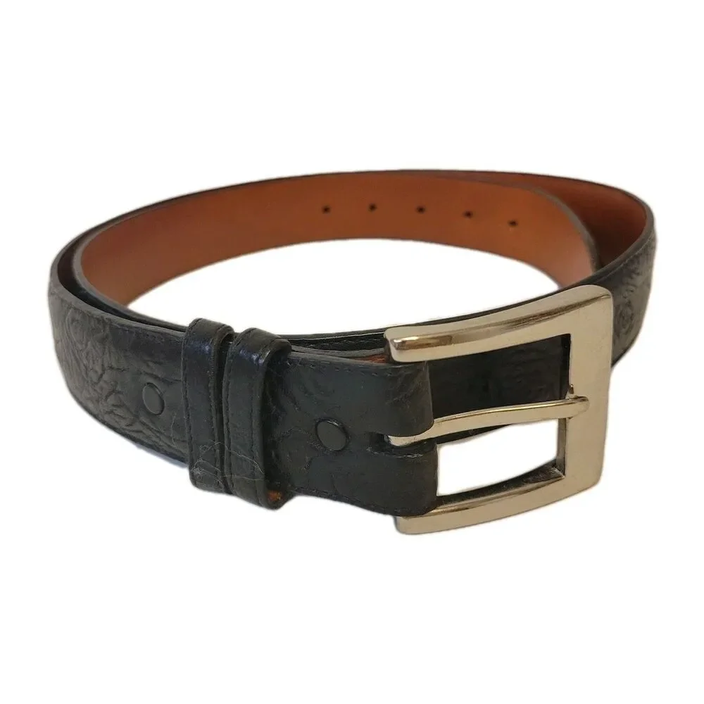 Monticelli Genuine Bison Leather Belt Black Size 40 Solid Brass Buckle Made USA
